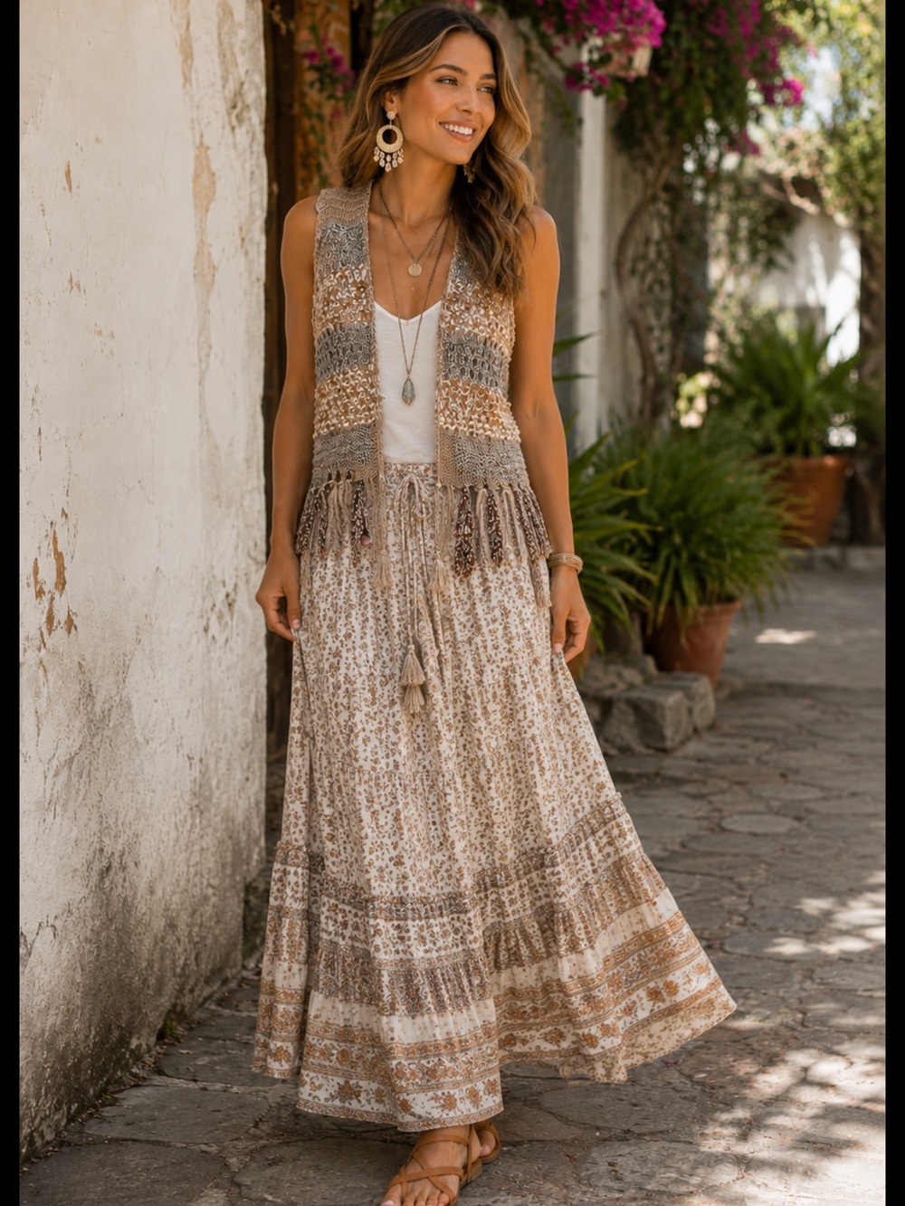 Multiples Open Knit Fringe Vest Boho Crochet Sleeveless size Small boho festival - Picture 3 of 15